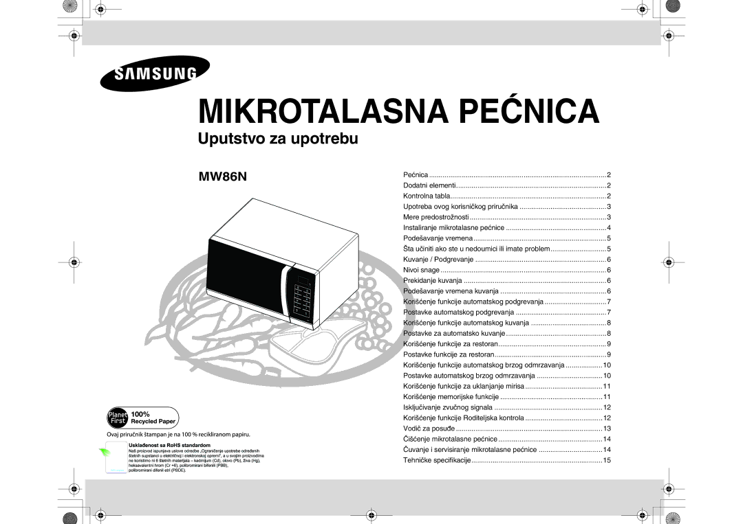 Samsung MW86N-B/BOL manual Mikrotalasna Pećnica 