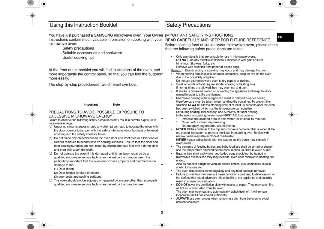 Samsung MW86N-B/BOL manual Using this Instruction Booklet, Safety Precautions 