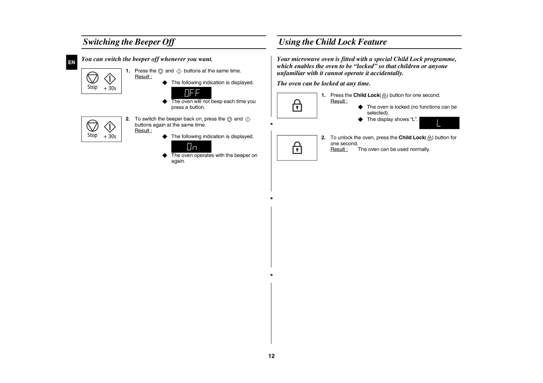 Samsung MW86N-B/BOL manual Switching the Beeper Off, Using the Child Lock Feature 