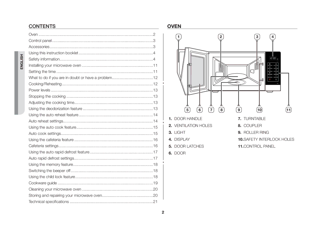 Samsung MW86N-S/XSV manual Contents, Oven 