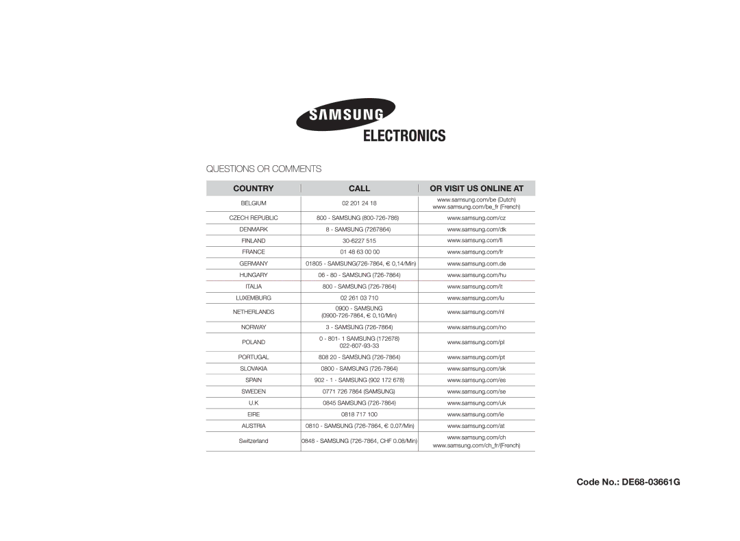 Samsung MW86N-SX/XEH manual Code No. DE68-03661G 