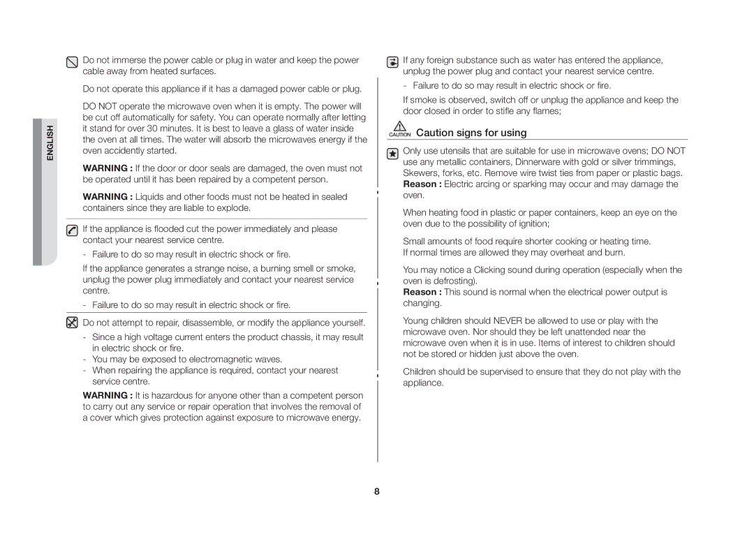 Samsung MW86N-SX/XEH manual English 