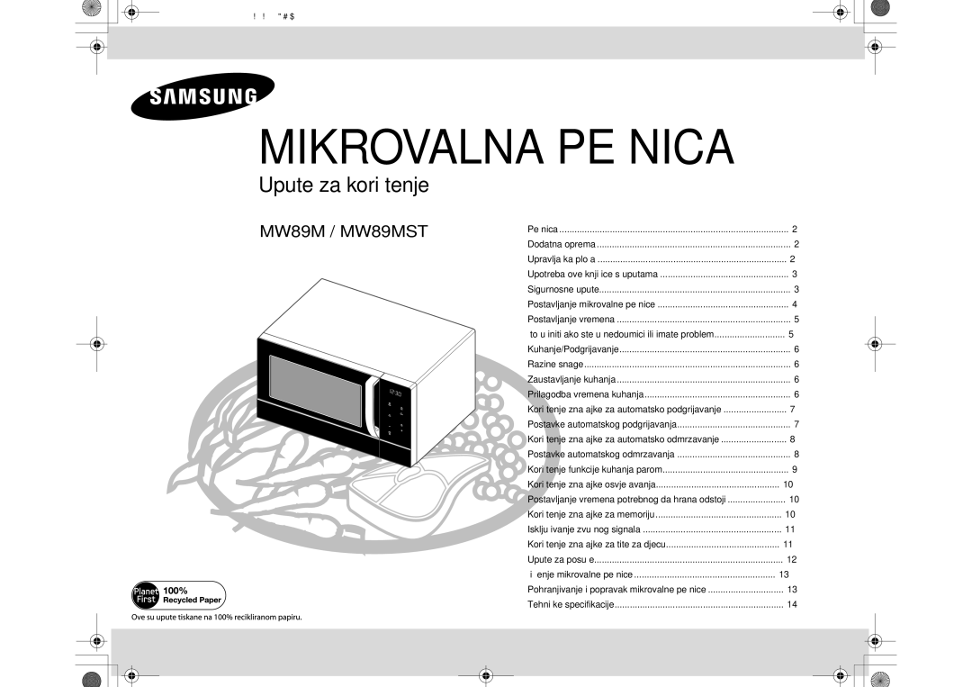 Samsung MW86N/FAL, MW86N/XSG manual Mikrovalna Pećnica 