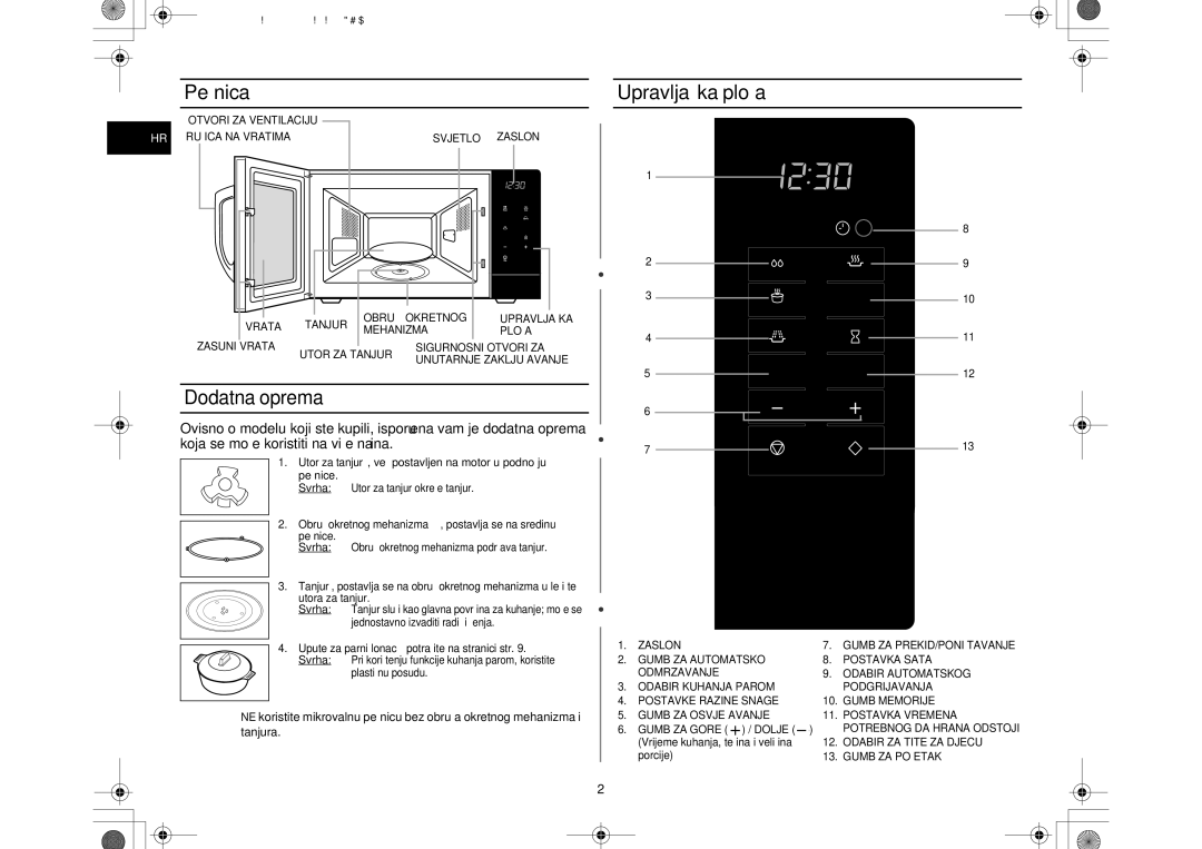 Samsung MW86N/XSG, MW86N/FAL manual Pećnica, Upravljačka ploča 