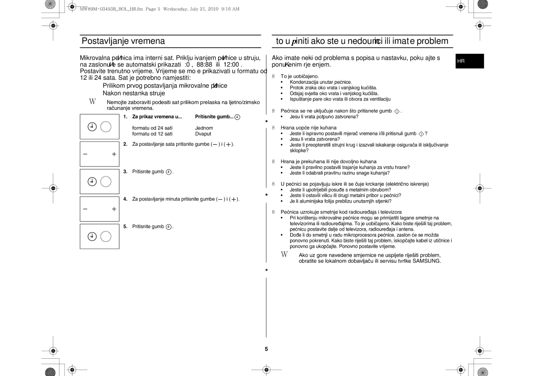 Samsung MW86N/FAL, MW86N/XSG manual Postavljanje vremena 