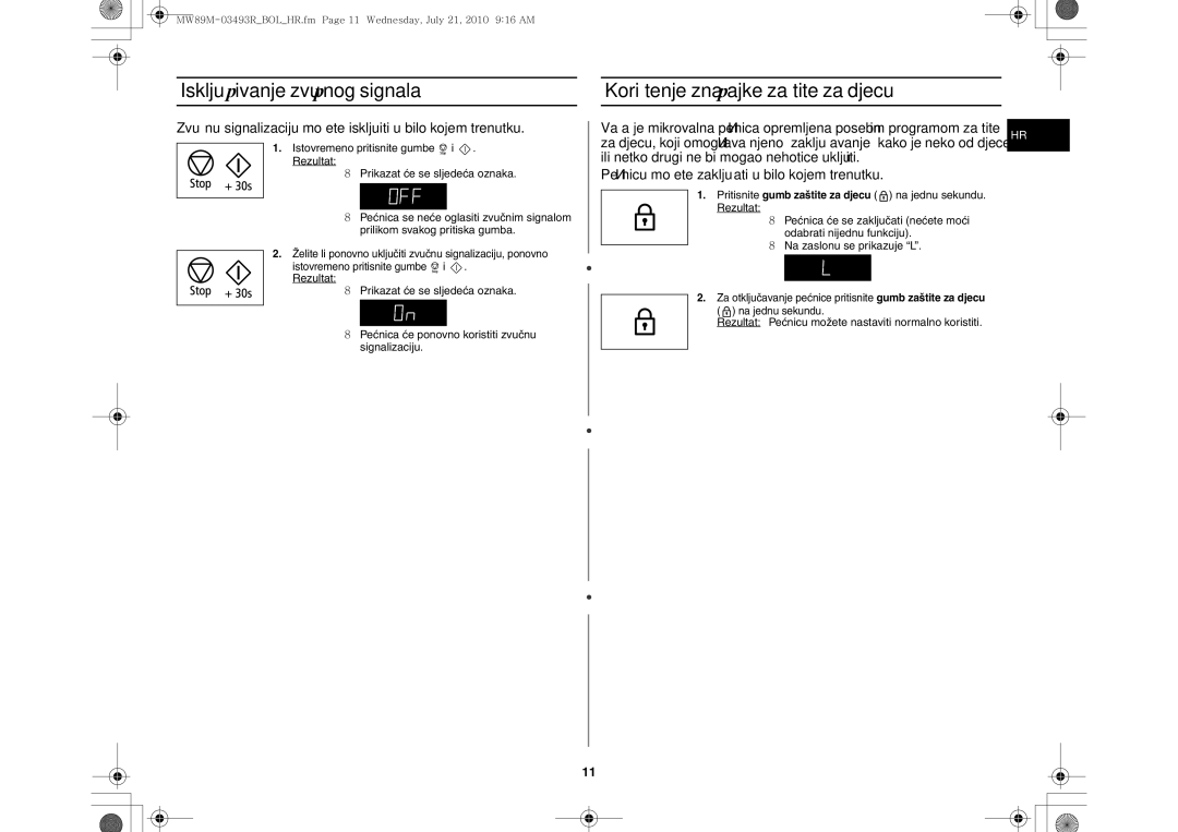 Samsung MW86N/FAL, MW86N/XSG manual Zvučnu signalizaciju možete isključiti u bilo kojem trenutku 