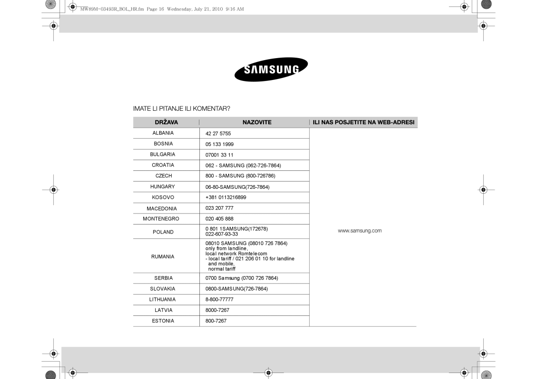 Samsung MW86N/XSG, MW86N/FAL manual Albania 