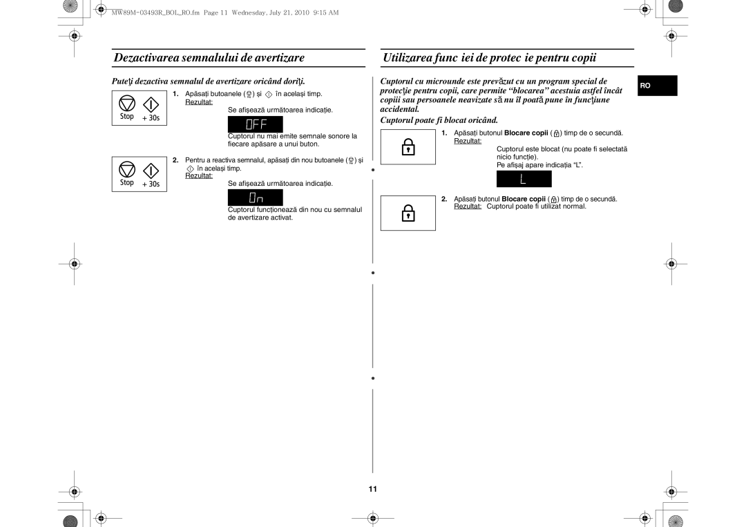 Samsung MW86N/FAL, MW86N/XSG manual Puteţi dezactiva semnalul de avertizare oricând doriţi, În același timp 