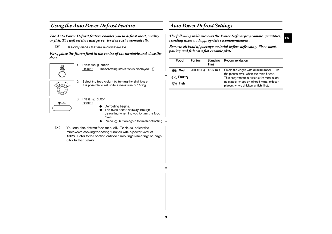 Samsung MW872-S/SLI manual Food 