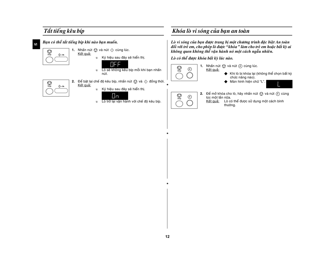 Samsung MW872-S/XSV manual Taét tieáng keâu bíp Khoùa loø vi soùng cuûa baïn an toaøn 