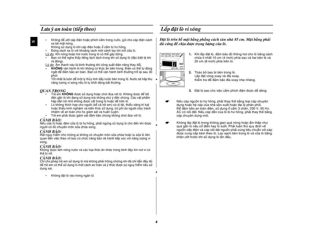 Samsung MW872-S/XSV manual Löu yù an toaøn tieáp theo, Laép ñaët loø vi soùng, Raõ ñoâng 