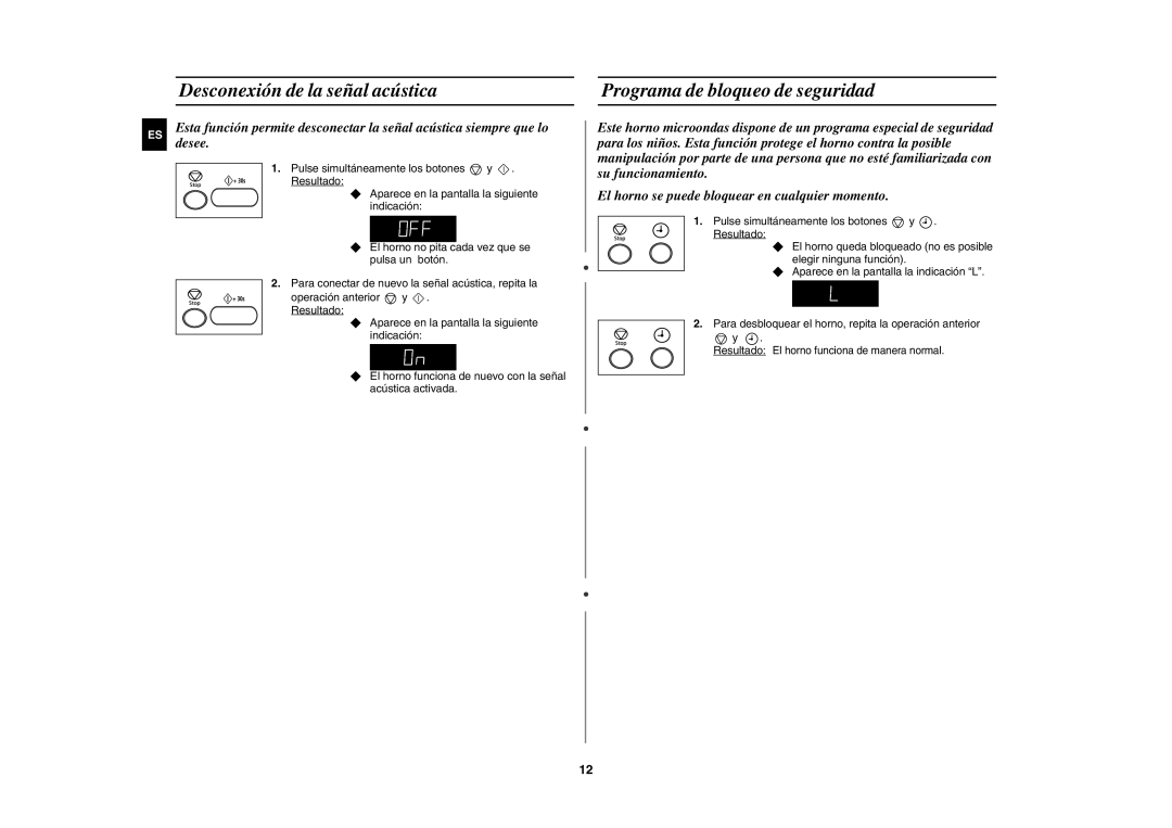 Samsung MW872/XEC manual Desconexión de la señal acústica, Programa de bloqueo de seguridad 