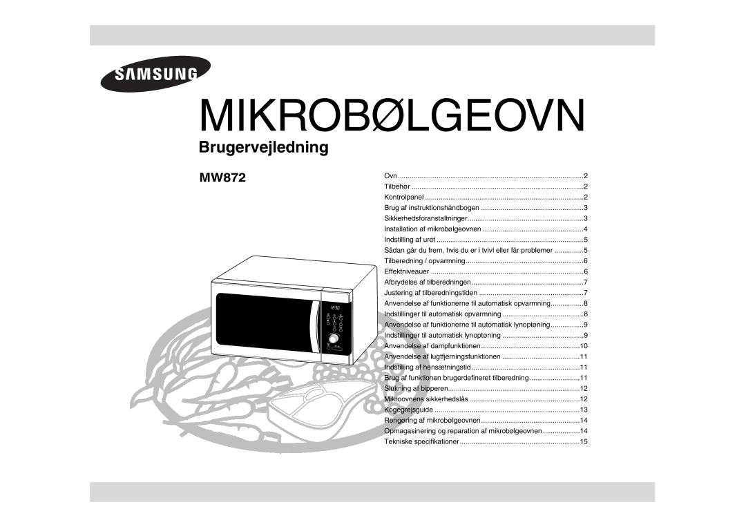 Samsung MW872/XEE manual Mikrobølgeovn 