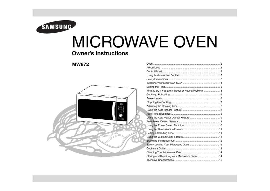 Samsung MW872/XEE manual Microwave Oven 