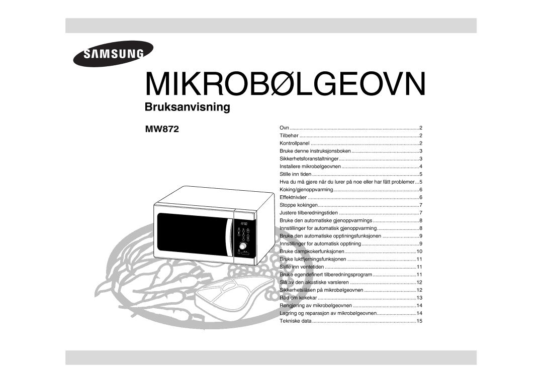 Samsung MW872/XEE manual Mikrobølgeovn 