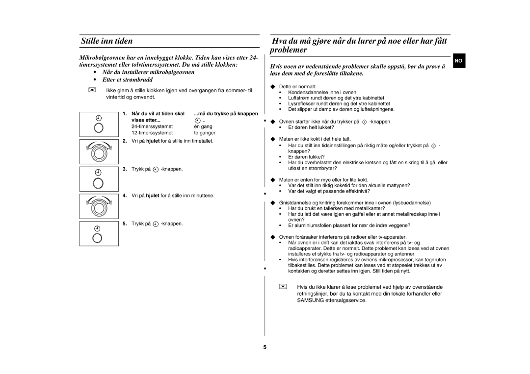 Samsung MW872/XEE manual Stille inn tiden, Når du vil at tiden skal, Vises etter 