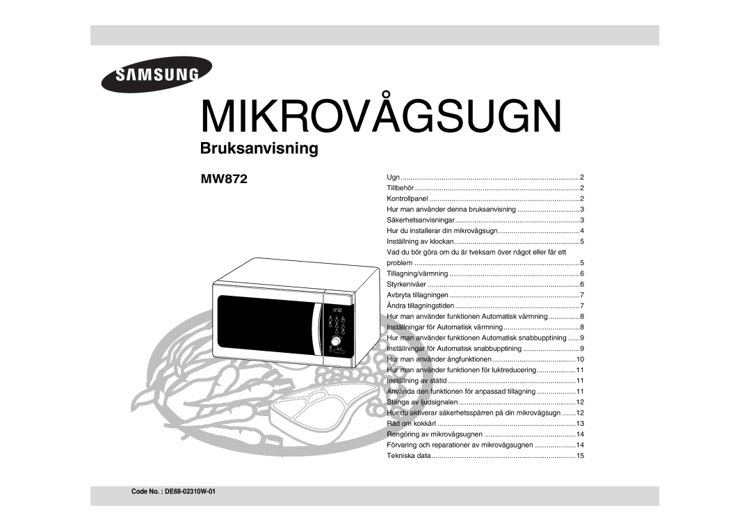 Samsung MW872/XEE manual Mikrovågsugn 