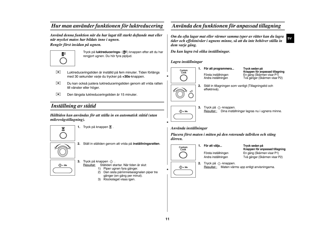 Samsung MW872/XEE manual Hur man använder funktionen för luktreducering, Inställning av ståtid 