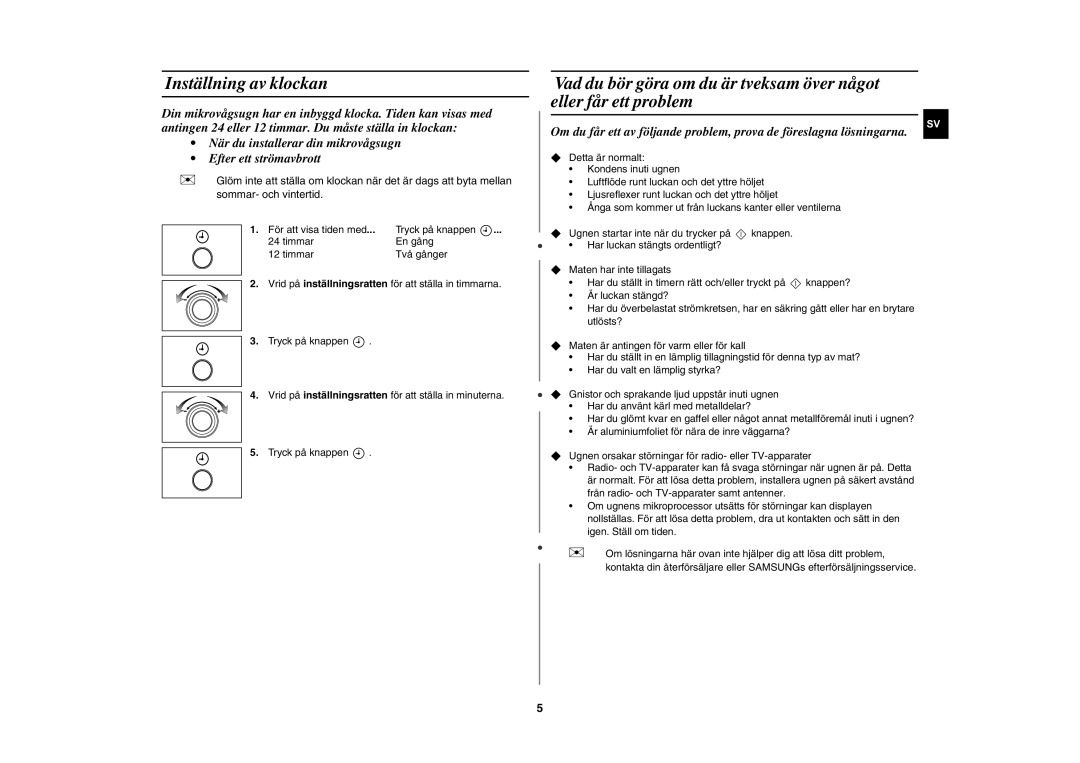 Samsung MW872/XEE manual Inställning av klockan 