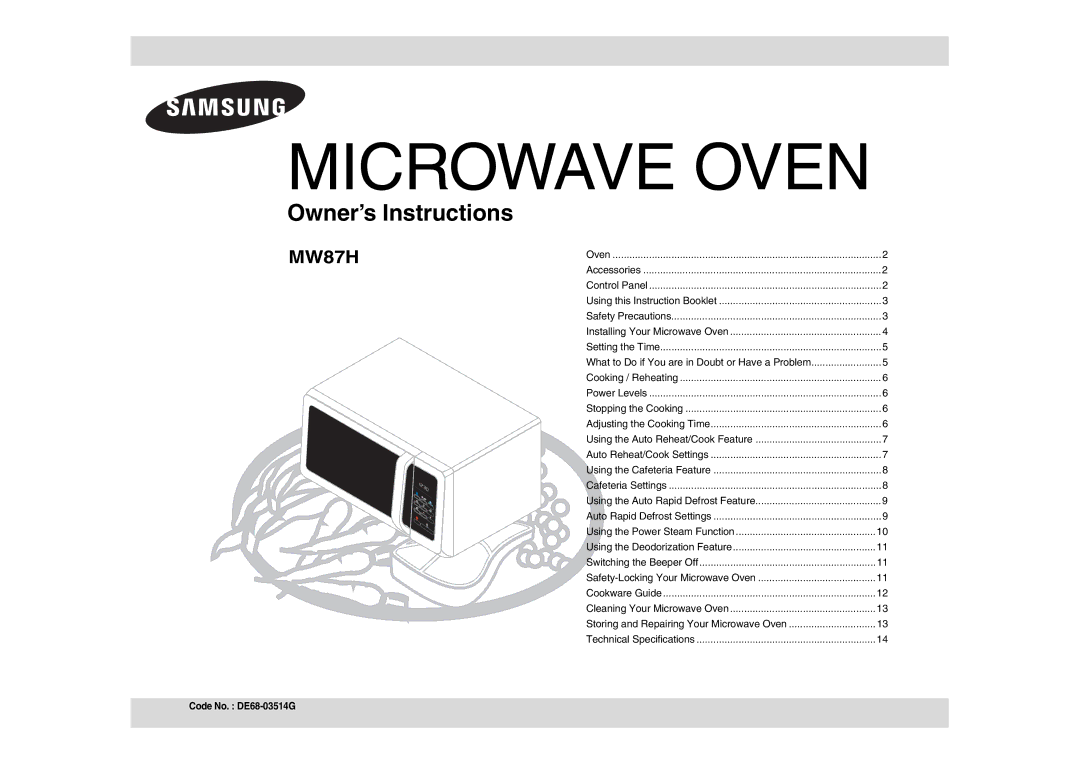 Samsung MW87H/BAL manual Microwave Oven 