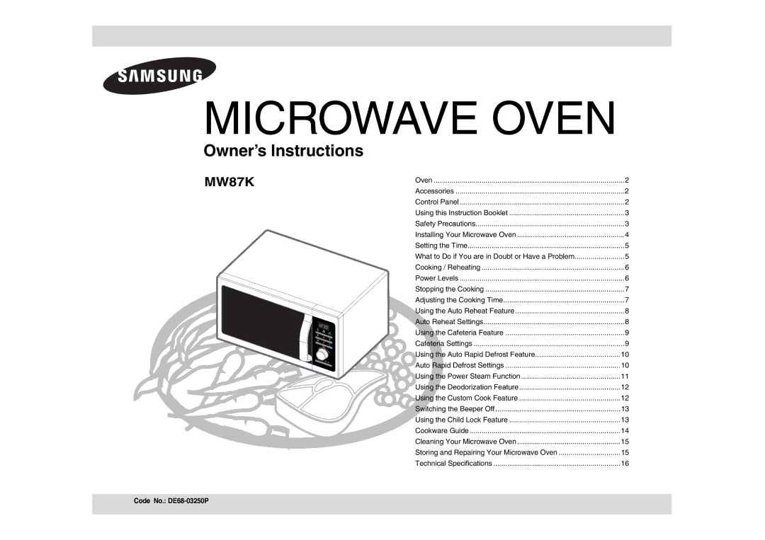 Samsung MW87K-S/BAL manual Microwave Oven 