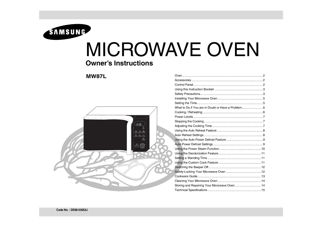 Samsung MW87L-S/BAL manual Microwave Oven 