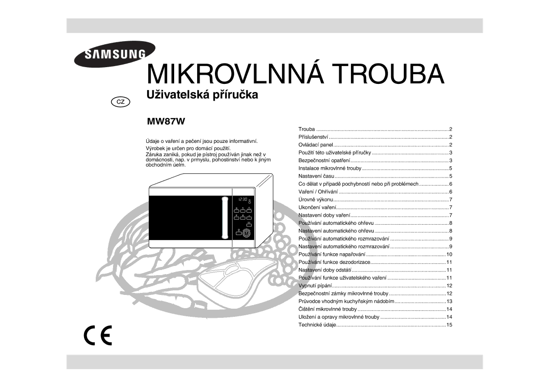 Samsung MW87W/XEH, MW87W-S/XEH manual Microwave Oven 