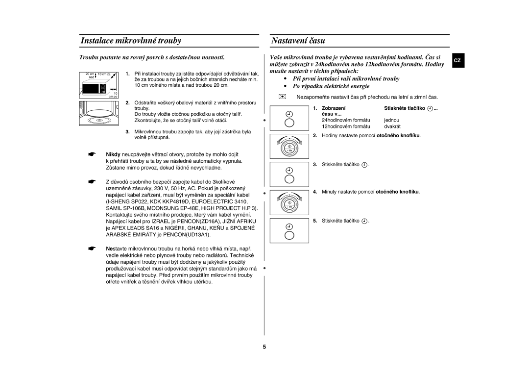 Samsung MW87W/XEH, MW87W-S/XEH manual Instalace mikrovlnné trouby, Nastavení času, Zobrazení, Času 