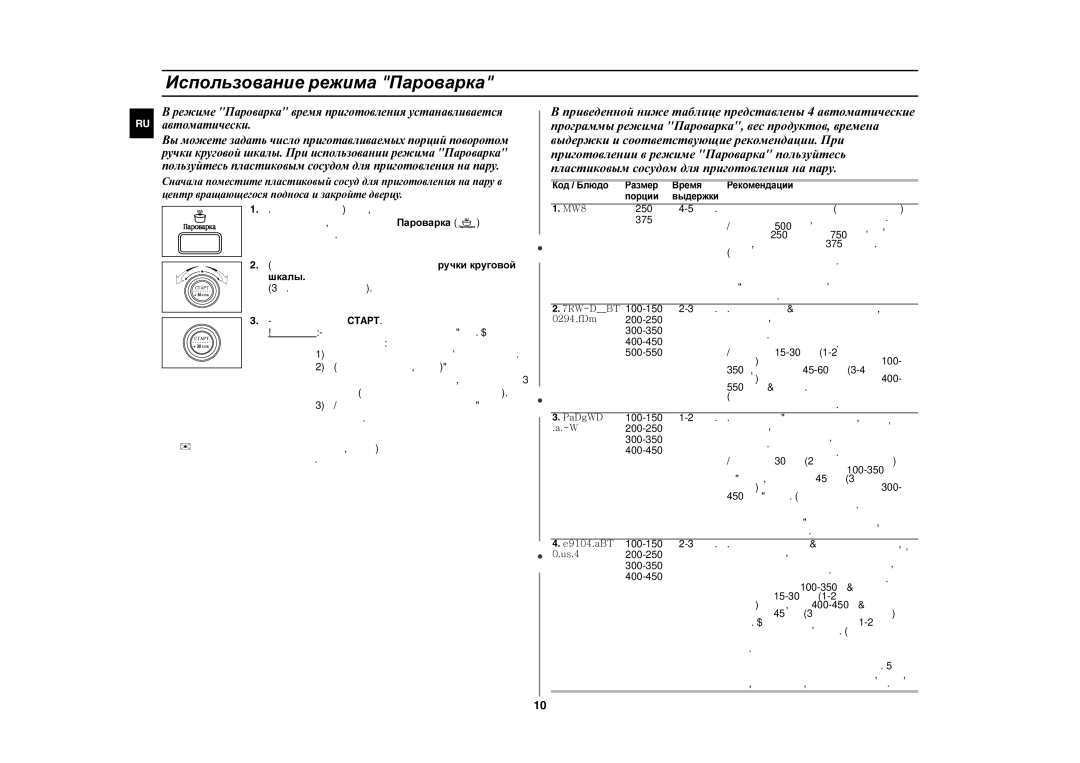 Samsung MW87WR/SBW, MW87WR/BWT, MW87WR-D/BWT manual Использование режима Пароварка 