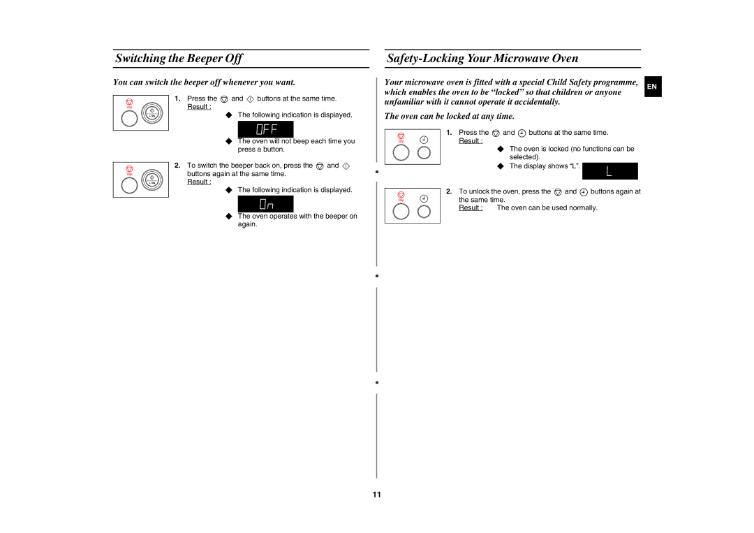 Samsung MW87Y-S/XEH manual Switching the Beeper Off, Safety-Locking Your Microwave Oven 