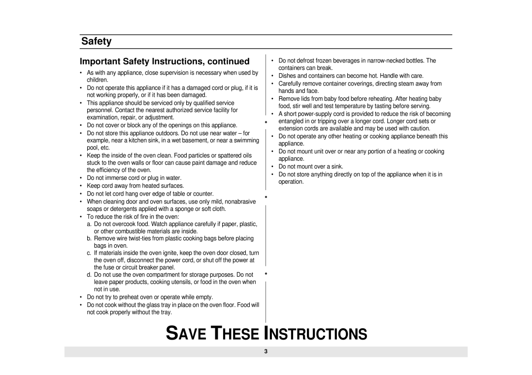 Samsung MW888STB owner manual Important Safety Instructions 