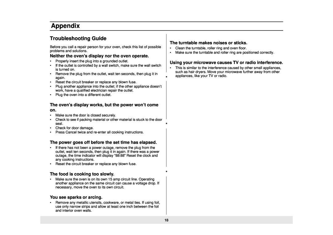 Samsung MW888STB owner manual Appendix, Troubleshooting Guide 