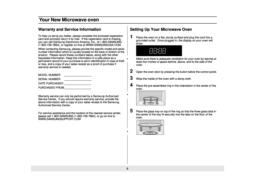 Samsung MW888STB owner manual Warranty and Service Information, Your New Microwave oven 
