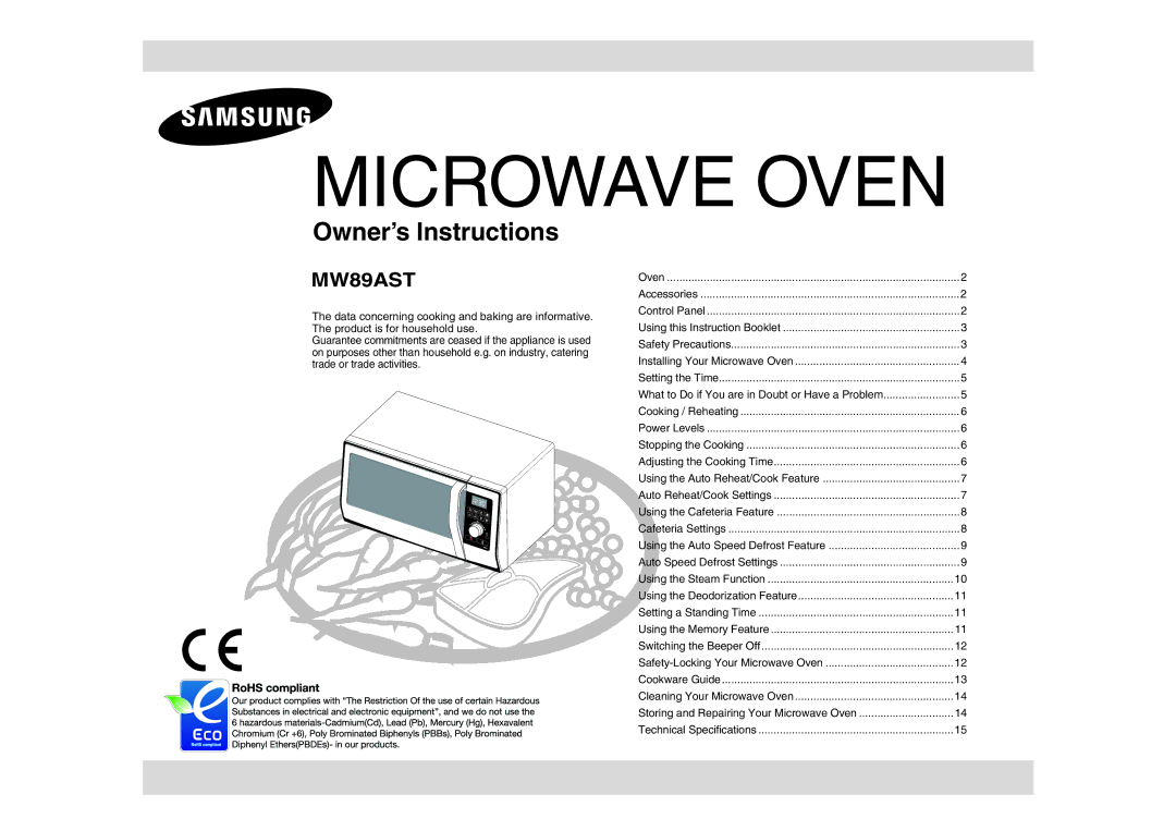 Samsung MW89AST/XEH manual Microwave Oven 