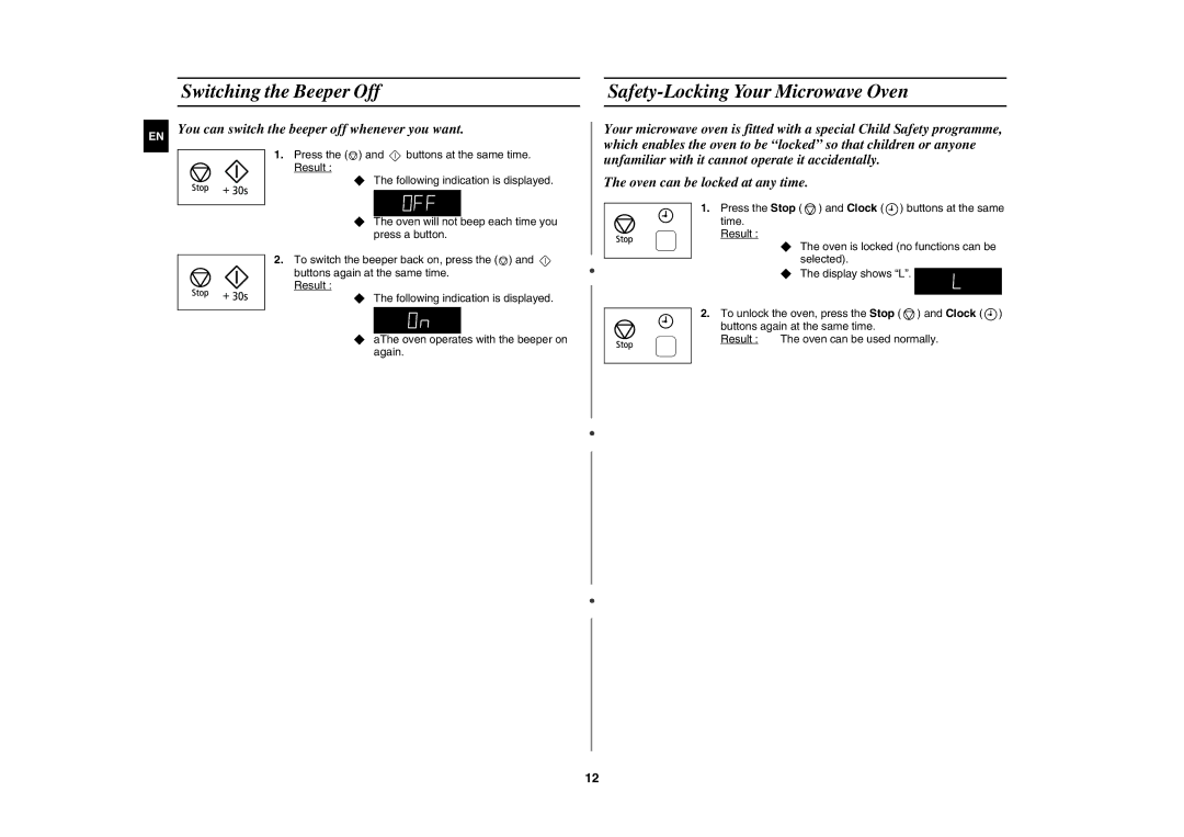 Samsung MW89AST/XEH manual Switching the Beeper Off, Safety-Locking Your Microwave Oven 