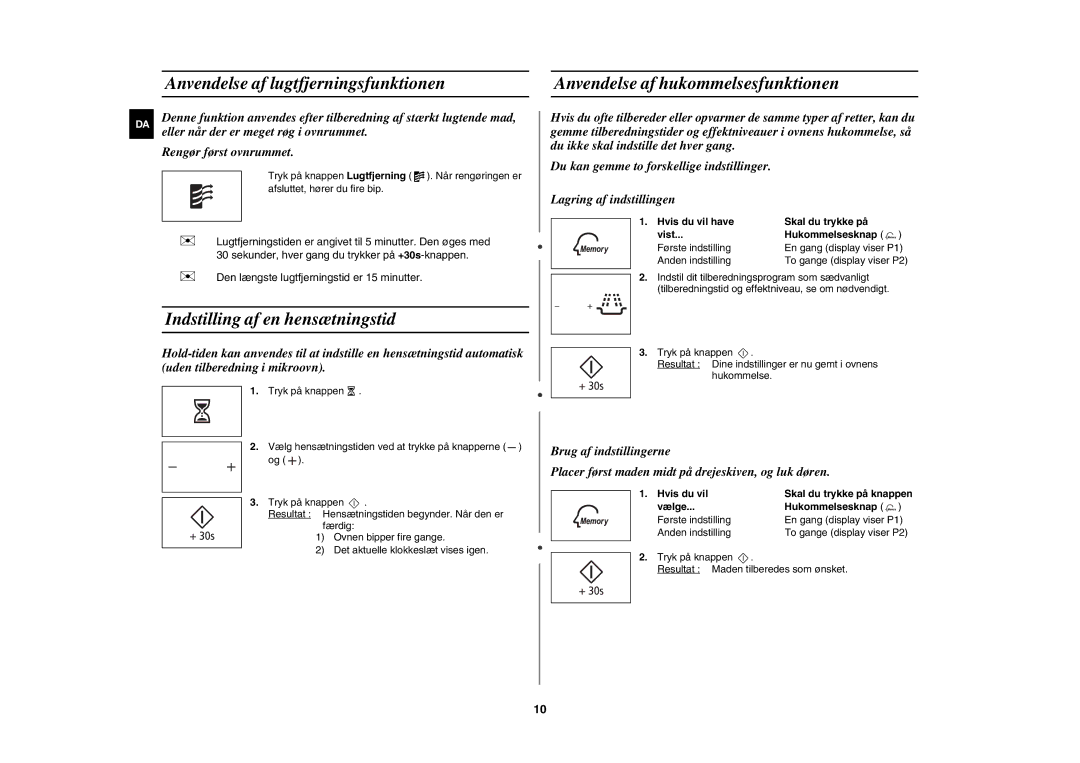 Samsung MW89M-B/XEE manual Anvendelse af lugtfjerningsfunktionen, Indstilling af en hensætningstid, Rengør først ovnrummet 