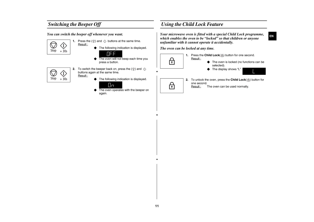 Samsung MW89MST/XEE, MW89M-B/XEE manual Switching the Beeper Off, Using the Child Lock Feature 