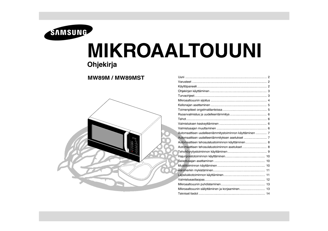 Samsung MW89MST/XEE, MW89M-B/XEE manual Mikroaaltouuni 