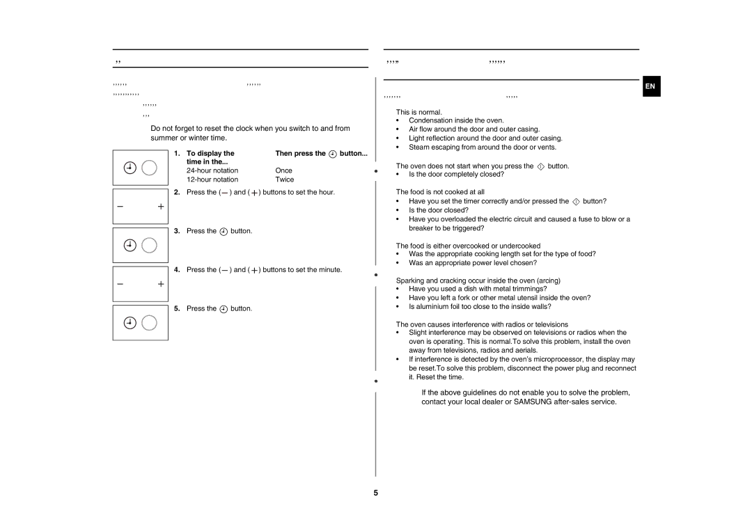 Samsung MW89MST/BAL manual Setting the Time, What to Do if You are in Doubt or Have a Problem, To display Then press 