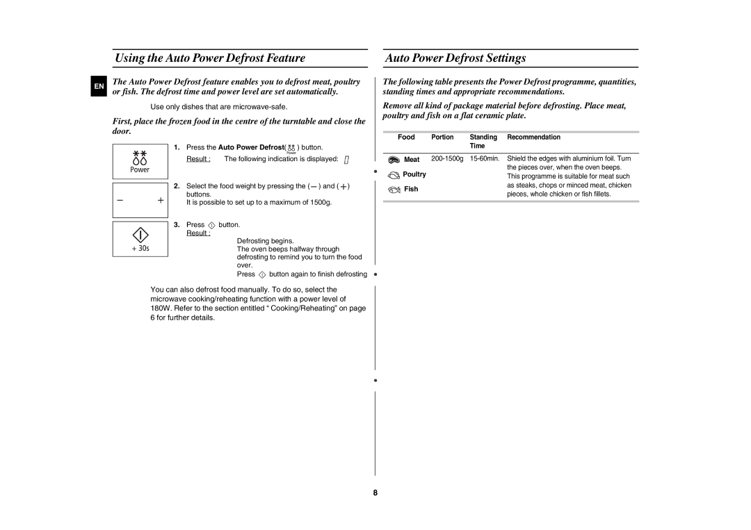 Samsung MW89MST/BAL manual Food 