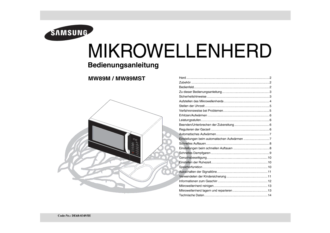 Samsung MW89MST/XEG manual Mikrowellenherd 