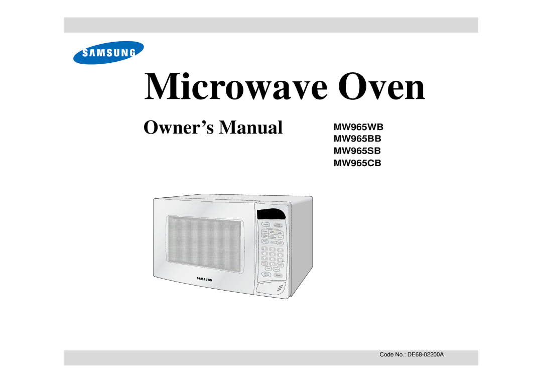 Samsung MW965CB, MW965BB, MW965SB, MW965WB manual Microwave Oven 