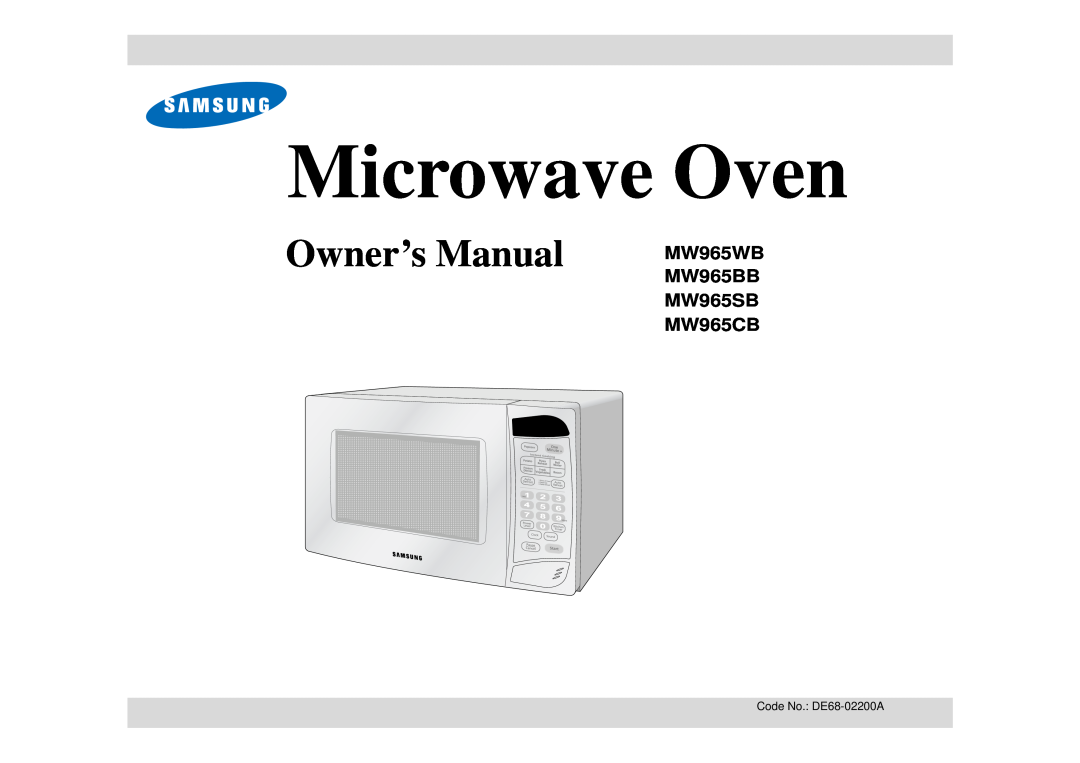 Samsung manual Microwave Oven, Owner’s Manual, MW965WB MW965BB MW965SB MW965CB 