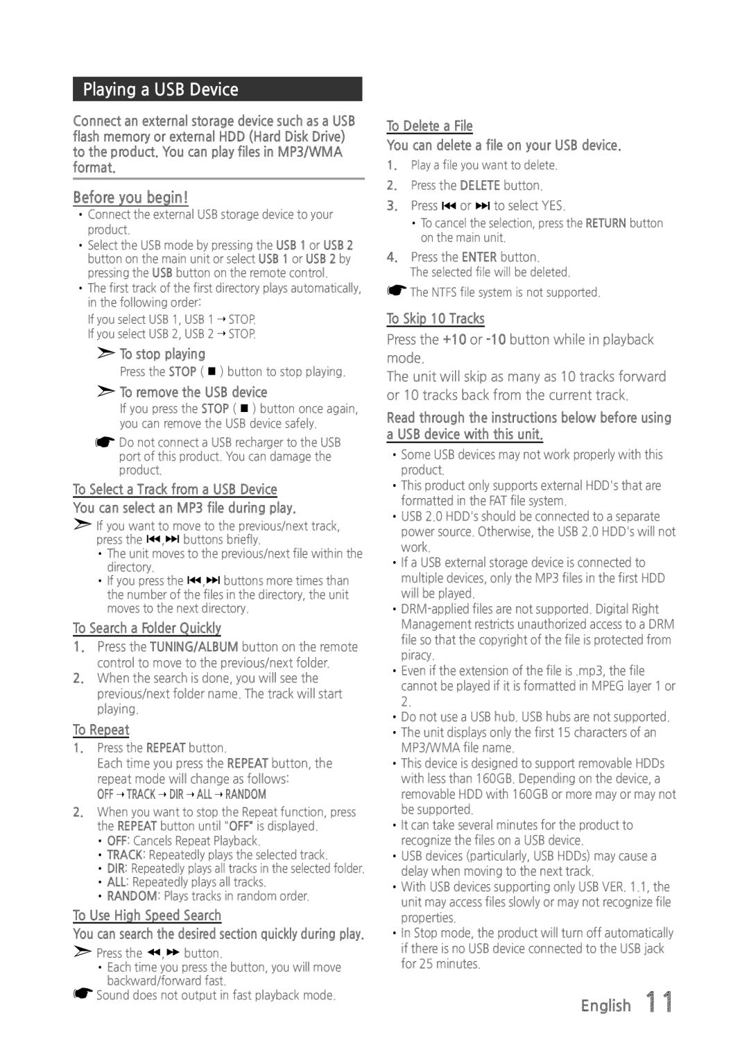 Samsung MX-835 user manual Playing a USB Device, Before you begin 