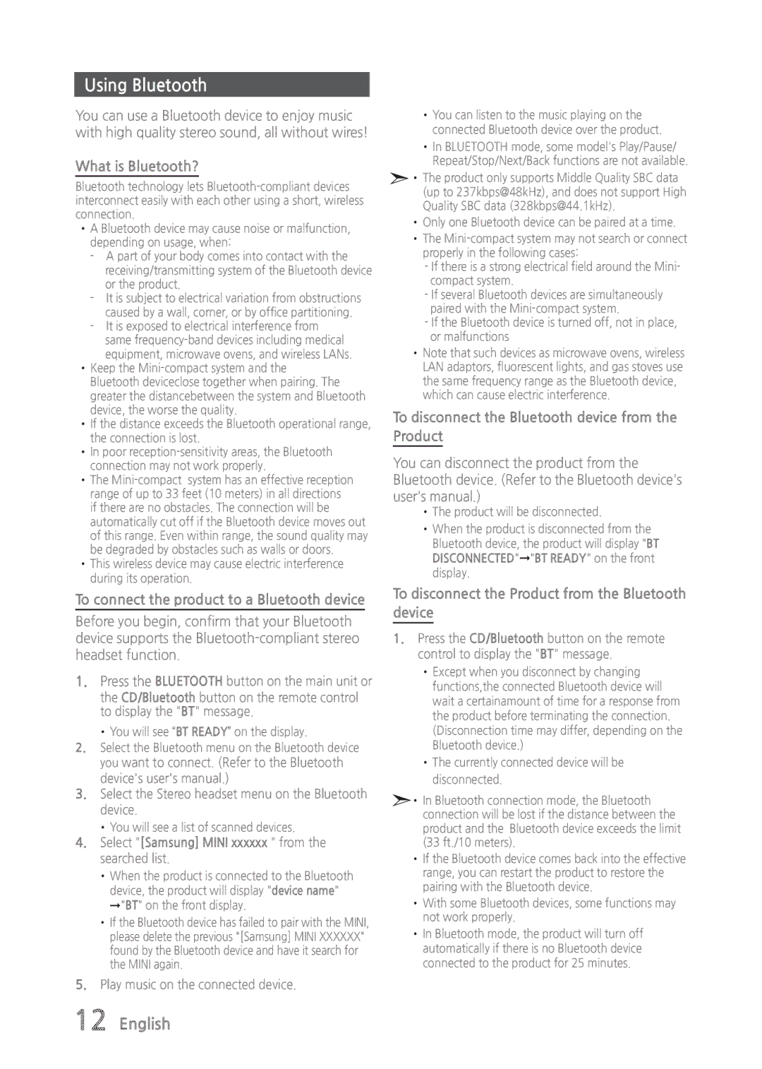 Samsung MX-835 user manual Using Bluetooth, What is Bluetooth?, To disconnect the Bluetooth device from the Product 