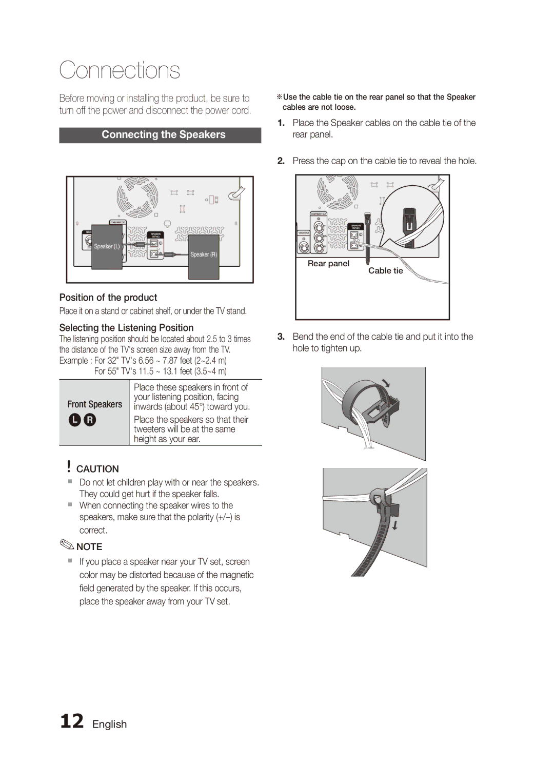 Samsung MX-C730D/AFR, MX-C630D/HAC, MX-C630D/KE, MX-C630S/GAD, MX-C630D/LAG, MX-C630D/MEA Connections, Connecting the Speakers 