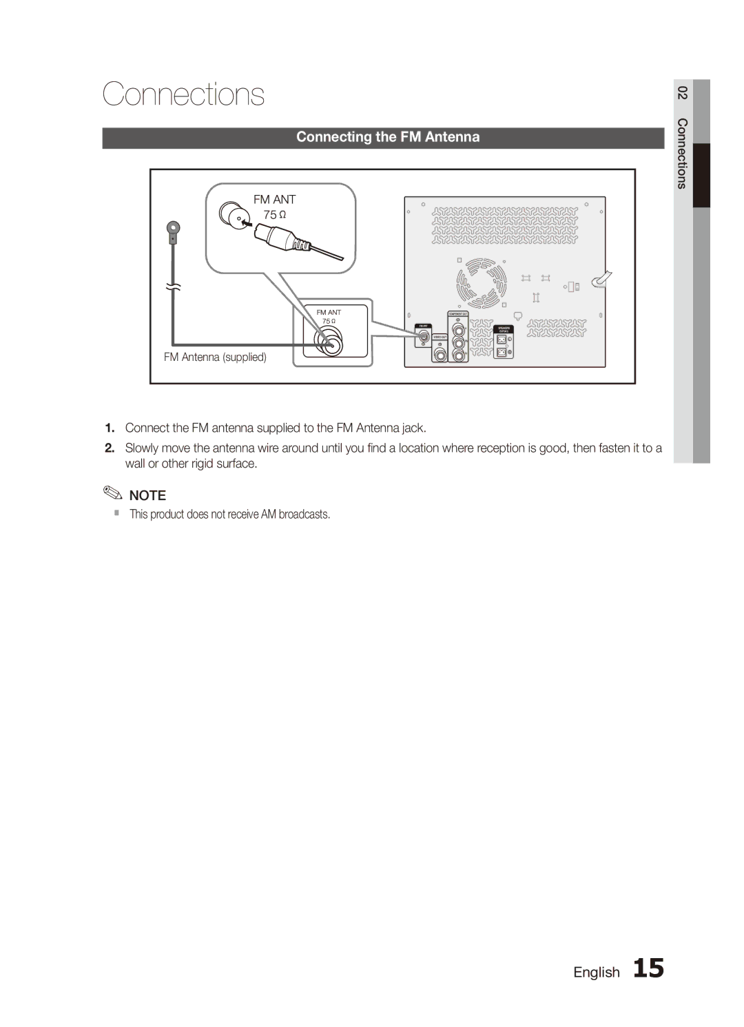 Samsung MX-C630D/KE, MX-C630D/HAC, MX-C630S/GAD, MX-C630D/LAG, MX-C630D/MEA, MX-C730D/KE manual Connecting the FM Antenna 