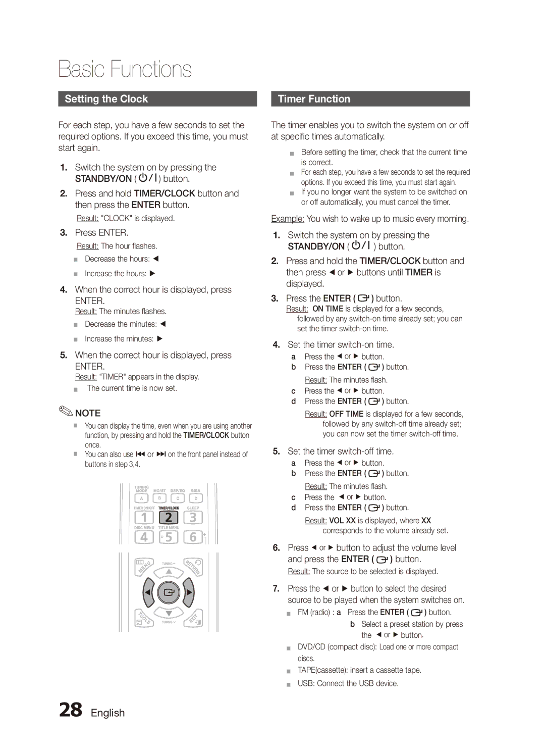 Samsung MX-C630D/HAC manual Setting the Clock, Timer Function, Press Enter, When the correct hour is displayed, press 