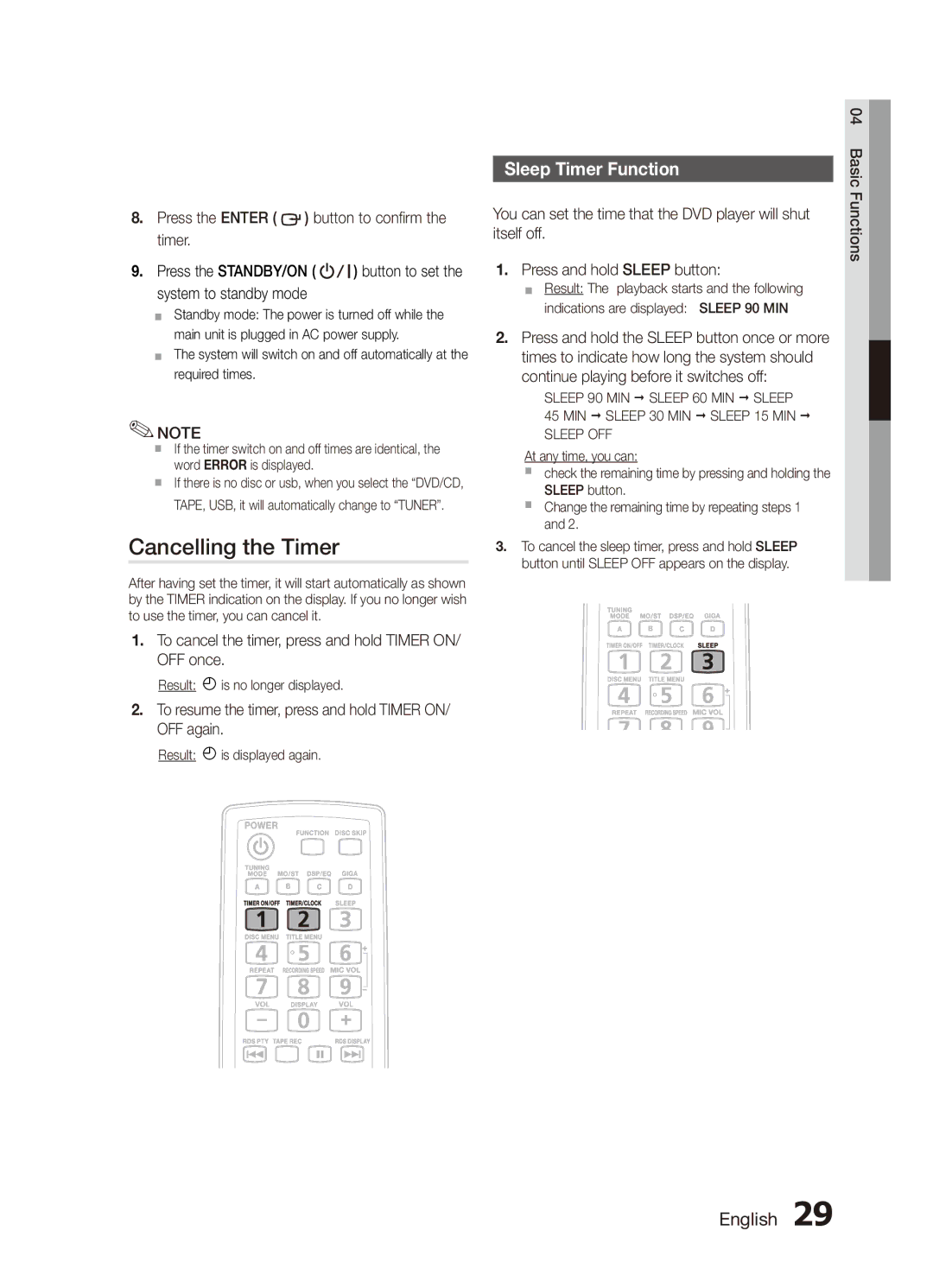 Samsung MX-C630D/KE Cancelling the Timer, Sleep Timer Function, To cancel the timer, press and hold Timer ON/ OFF once 