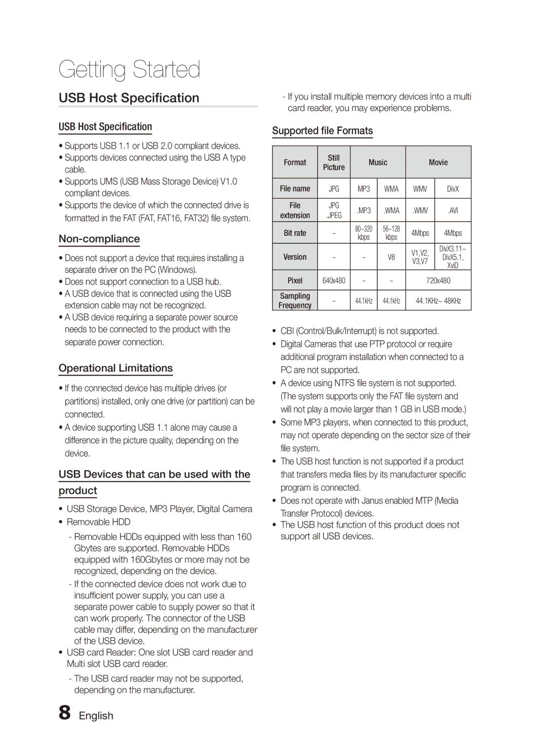 Samsung MX-C730D/HAC, MX-C630D/HAC, MX-C630D/KE, MX-C630S/GAD, MX-C630D/LAG, MX-C630D/MEA, MX-C730D/KE USB Host Specification 